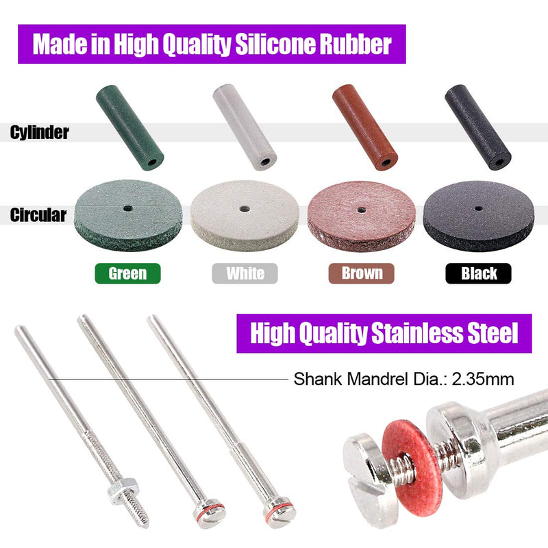 [Australia - AusPower] - Swpeet 46 Pcs Polishing Wheel Set, 40 Pieces 4 Colors Mixed Lab Beauty Silicone Rubber Polishing Pads and Polishing Particles + 6 Mandrel Shanks, Perfect for Rotating Handpieces 
