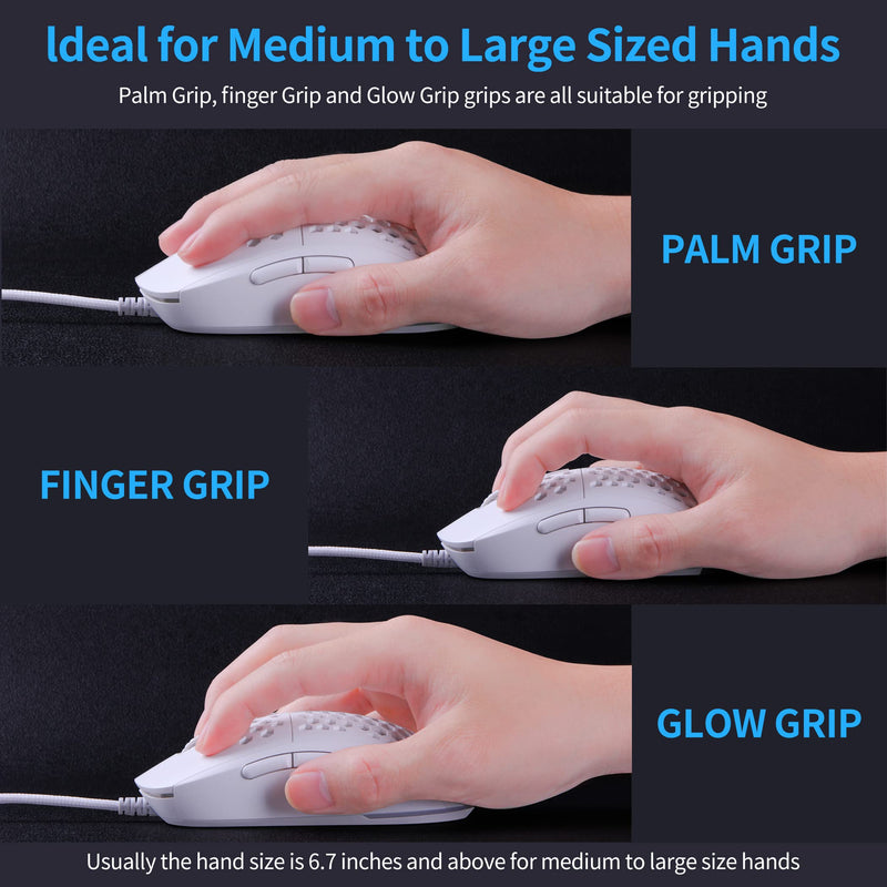 [Australia - AusPower] - TMKB Falcon M1SE Ultralight Honeycomb Gaming Mouse, High-Precision 12800DPI Optical Sensor, 6 Programmable Buttons, Customizable RGB, Drag-Free Paracord, Ergonomic, Wired - Matte White 
