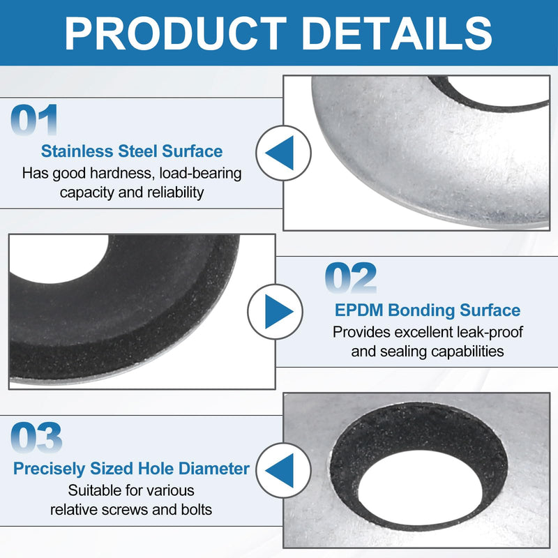 [Australia - AusPower] - uxcell 60Pcs 1/4" x 5/8" Sealing Washers, 304 Stainless Steel EPDM Bonded Neoprene Rubber Washers for Screws Bolts, Silver&Black 1/4" x 5/8" 60 