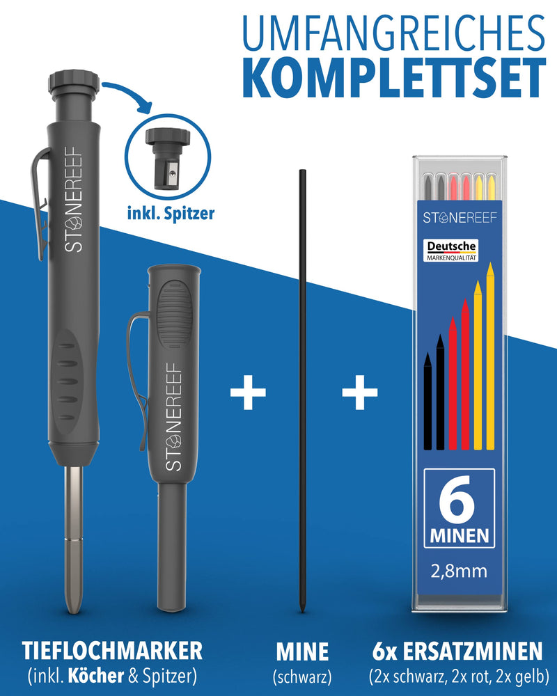 [Australia - AusPower] - Professional Deep Hole Marker with Quiver - Pencil for Construction Site, Drill Hole, Craftsman, Carpenter, Marker Pen for Deep Spaces - Replacement Lead Compatible - Construction Pencil for Wood 