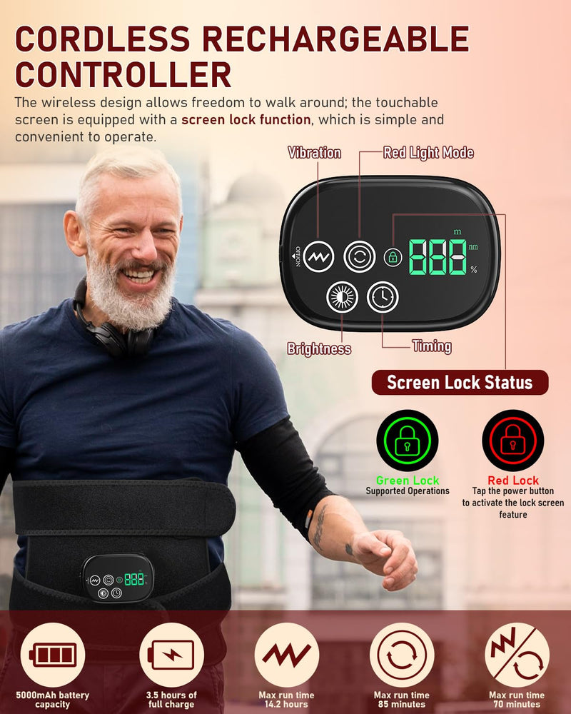Red Light Therapy for Body Massager Belt with Vibration Massage, Cordless Infrared Light Therapy with 2 Long Wraps, Red Light Therapy Belt Wrap for Back Shoulder (Black) Black