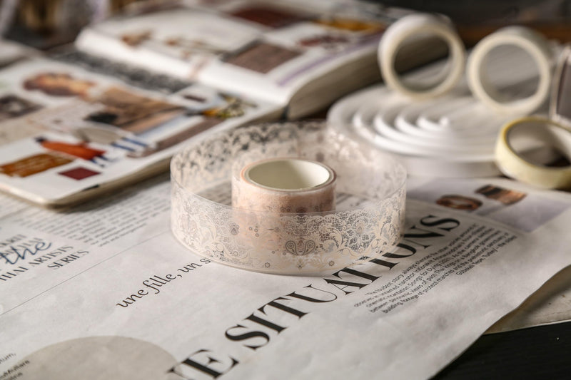 15 Rolls Lace Patterns PET Tapes Floral Arts Decorative Tape Set Adhesive Transparent Masking Tapes for DIY Craft, Kids, Scrapbook, DIY, Gift Wrapping, Journal (1-Moonlit Veil) 1-Moonlit Veil