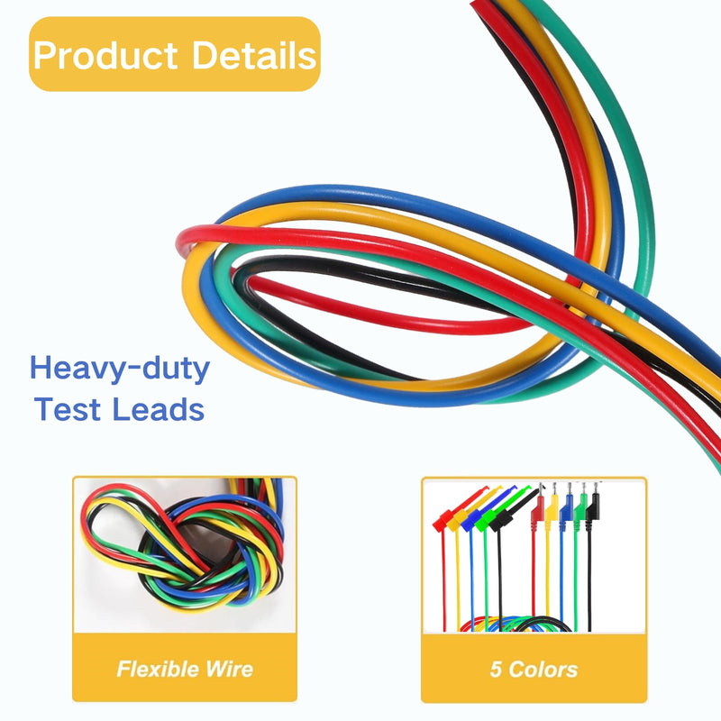 [Australia - AusPower] - Multimeter Test Lead Set, 5PCS Stackable 4MM Banana Plug to Test Hook, Flexible Testing Cable Wires 500V 5A for Multimeter Electrical Testing, 3.3FT/1M 