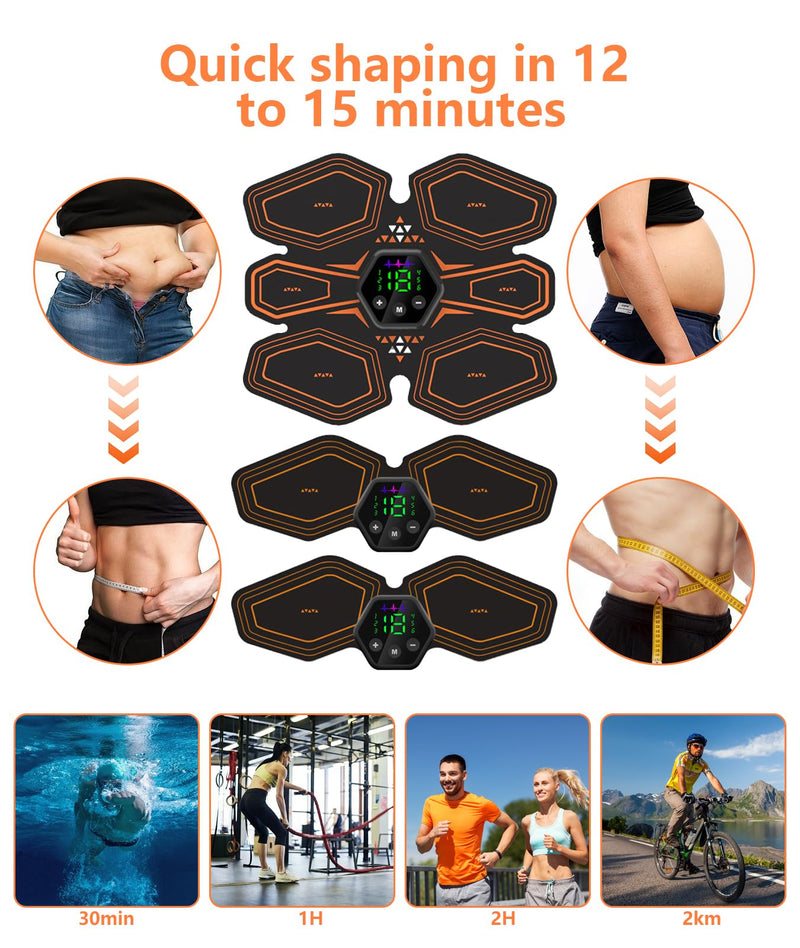 Professional Ab Stimulator Belt - 4 Pcs Portable Muscle Toner for Abdomen, Waist & Core Workout, Rechargeable Electric Massager with 4 Controllers and 1 Usb Charging Cable for Leg, Arm & Hip Fitness