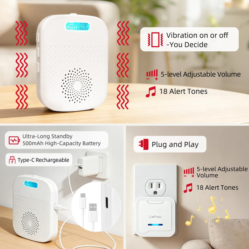 [Australia - AusPower] - CallToU Caregiver Pager Wireless Call Button for Elderly/Senior,2026 New Version Pager with Vibration & Rechargeable,Nurse Alert System for Home Care Seniors White 1+2 