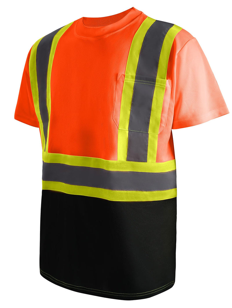 LeeHanTon Men's Short Sleeve Safety Shirts with Reflective Strips High Visibility Neon Shirts Security Work Shirts 5 Pack-orange X-Large