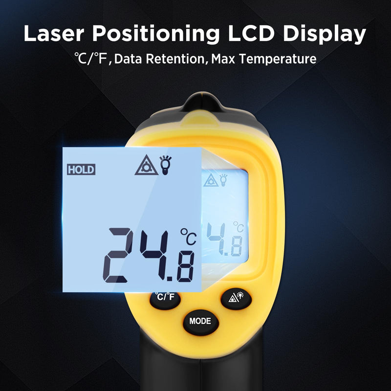 Infrared Thermometer Laser Temperature Gun -58? to 1112? with Adjustable Emissivity & Max and Min Measure Laser Digital IR Thermometer Gun Temp IR Surface Tool Heat Temp Gun for Cooking.