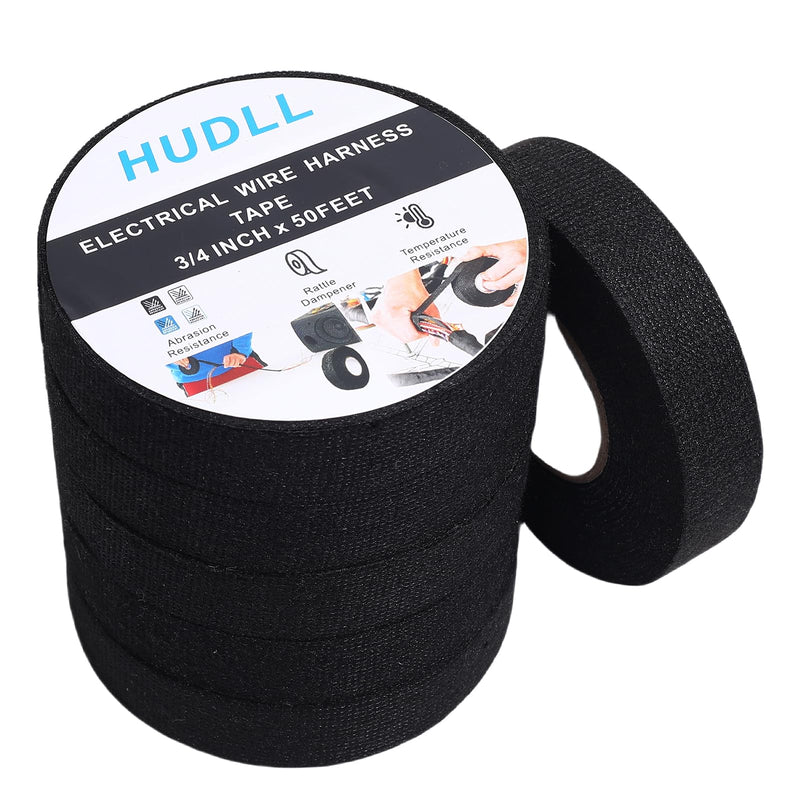 6-Pack Wire Harness Tape,Friction Tape 3/4-Inch by 50-Foot,High Temp Wire Cable Loom Self-Adhesive Tape for Automobile Electrical and Engine Wire Noise Dampening,Audio Wire Harness