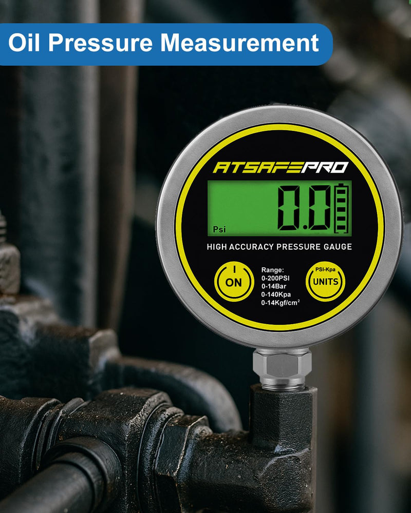 [Australia - AusPower] - Digital Pressure Gauge-200psi,Stainless Steel Digital Water Pressure Gauge-2.9-Inch LCD Display,1/4-Inch NPT Bottom Thread,Suitable for Measuring Hydraulic, Oil, Water,and Air Pressure 200 PSI 