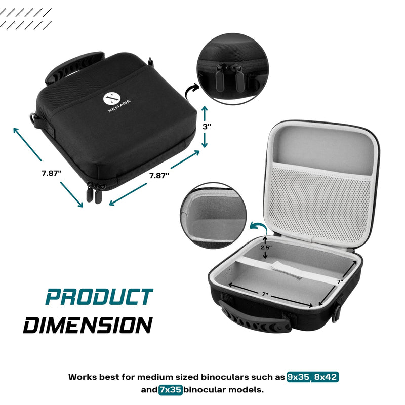 [Australia - AusPower] - Binocular Case with Heavy-Duty Water-Resistant Hard EVA Cover (7x7x2.5”) Carry Handle, and Carrying Strap for Hiking, Hunting, Backpacking, Outdoor Travel, Rugged and Compact Cover 