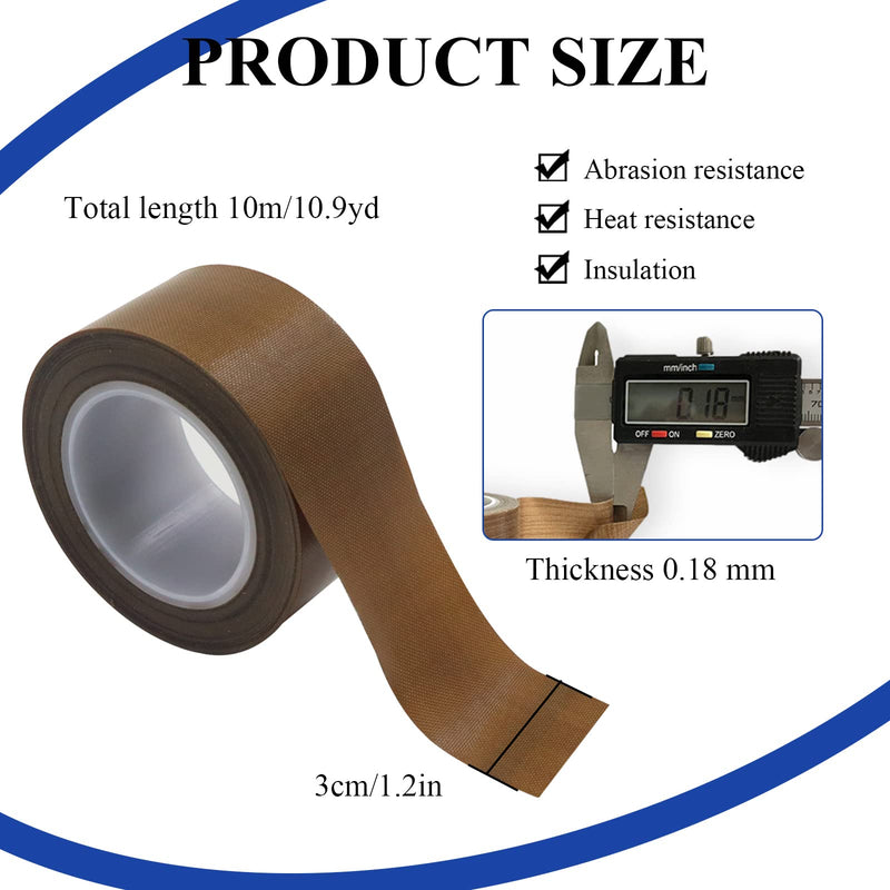 [Australia - AusPower] - PTFE Coated Fiberglass Teflon Tape High Temperature, Insulation PTFE Fabric Tape Adhesive Teflon Strips 0.18mm Thick for Weston Vacuum Sealer Machine (1.2in x 32.8Ft) 1.2in x 32.8Ft 