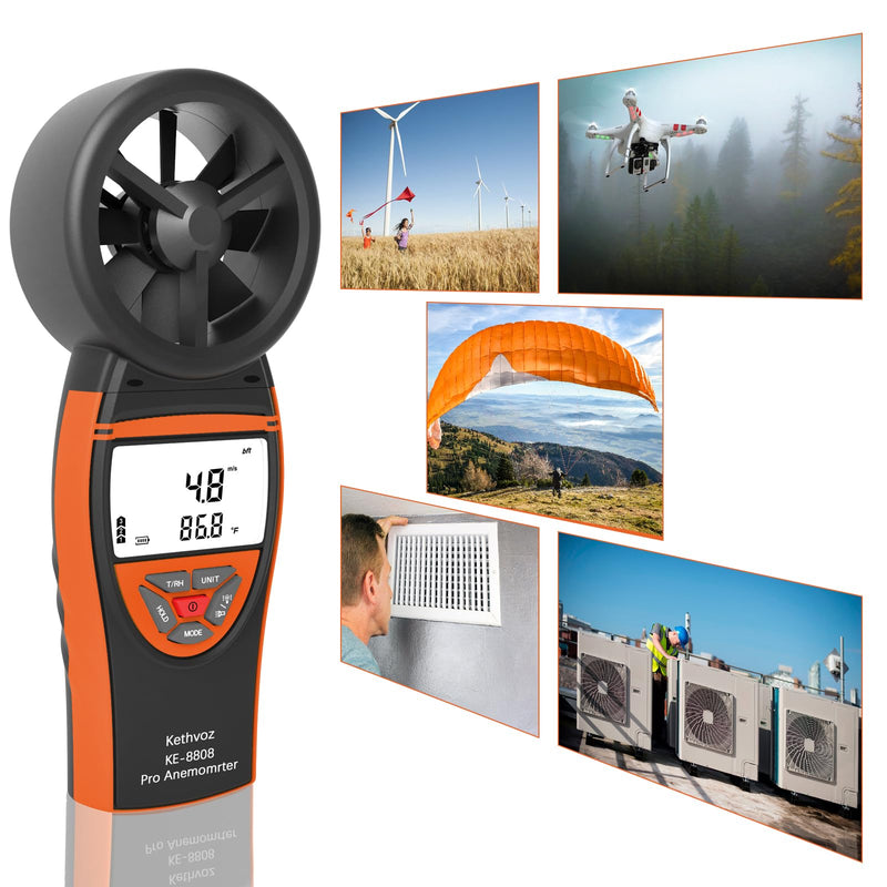 [Australia - AusPower] - Handheld Vane Anemometer Air Flow Tester, Kethvoz Digital Wind Speed Meter Measure Air Velocity 0.3~30m/s, Test Temperature Humidity, Portable Carrying Case Included 