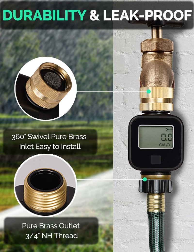 [Australia - AusPower] - MOES Water Flow Meter with Brass Inlet & Outlet Metal Thread, Measure Gallon/Liter Consumption and Flow Rate for RV Water Tank Filling, Outdoor Garden Hose Watering, Lawn Sprinkler and Nozzle Sprayer 