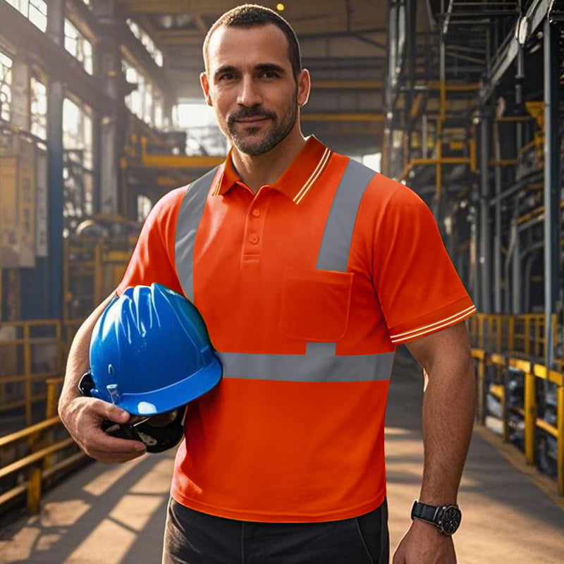 Hi Vis Polo Shirts for Men Construction Class 2 High Visibility Shirts, Reflective Safety T-Shirts for Men Women, Short Sleeve Work Shirts, Breathable, UPL-Orange XL 1pc Orange X-Large