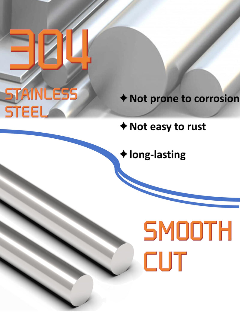 12 Pcs 304 Stainless Steel Round Rods - 1/4" Dia x 12" Length - Solid Metal Shafts for Industrial Use, Metalworking & DIY Crafts,Precision Machining (12, 1/4 x12) 1/4 in x 12 in