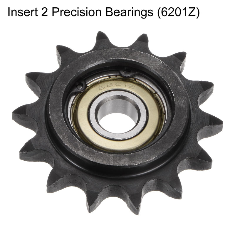 [Australia - AusPower] - uxcell 2pcs ANSI #40 / DIN(ISO)08A Roller Chain Idler Sprocket 12mm Bore, 1/2" Pitch, Hardened 14 Tooth Tensioner Sprocket, Insert 2 Bearings (B Type) 