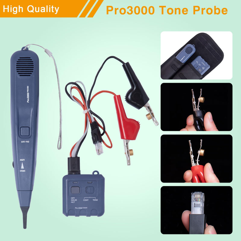 [Australia - AusPower] - Pro3000 Tone Generator and Probe Kit,Handheld Telephone Line Circuit Finder Audio Generator,Wire Toner and Probe Kit for Identifying and Tracing 