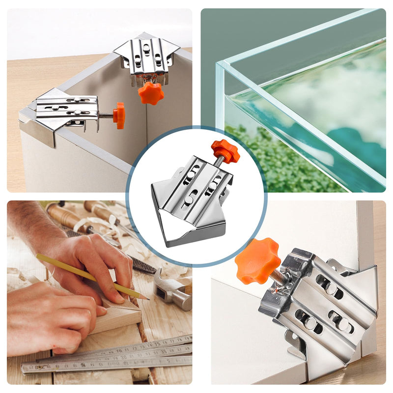 Owfeel 4pcs Stainless Steel Right Corner Clamp,90 Degree Right Angle Clamp for Woodworking,Right Angle Clip Fixer,Single Handle Clamps for Woodworking, Photo Framing (Close) 4 Pcs Close