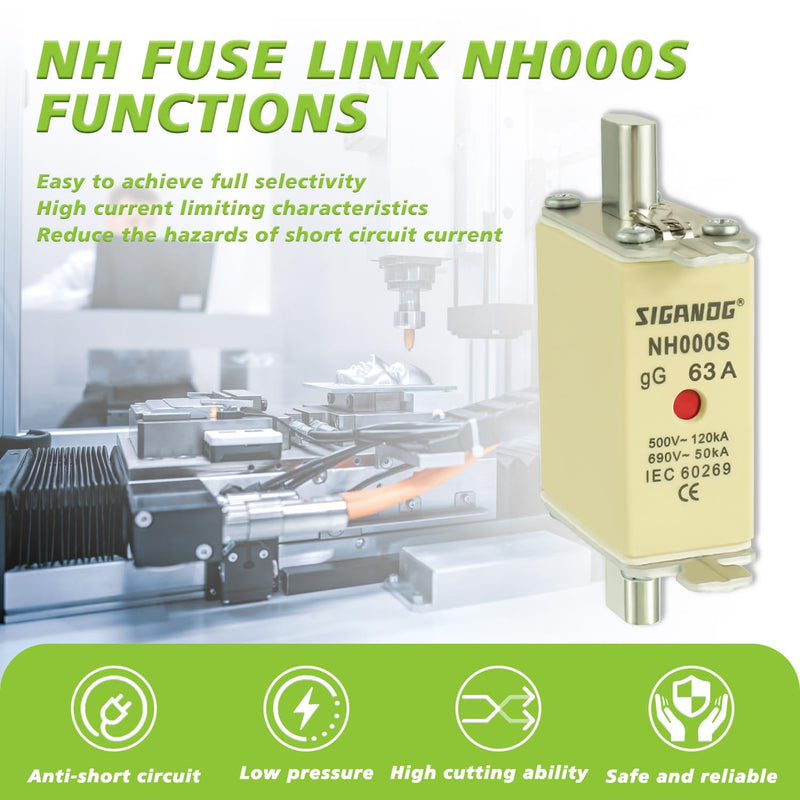[Australia - AusPower] - SIGANDG NH Fuse Insert NH000 63A gG Front Display Combination Detector Pack of 3 