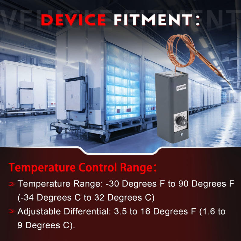 [Australia - AusPower] - W1609-101 Refrigeration Thermostat Temperature Controller, Refrigeration Remote Control from -30 Degrees F to 90 Degrees F (-34 Degrees C to 32 Degrees C), 5 Ft Capillary, ℉ & ℃ Display, OE TH-1609 