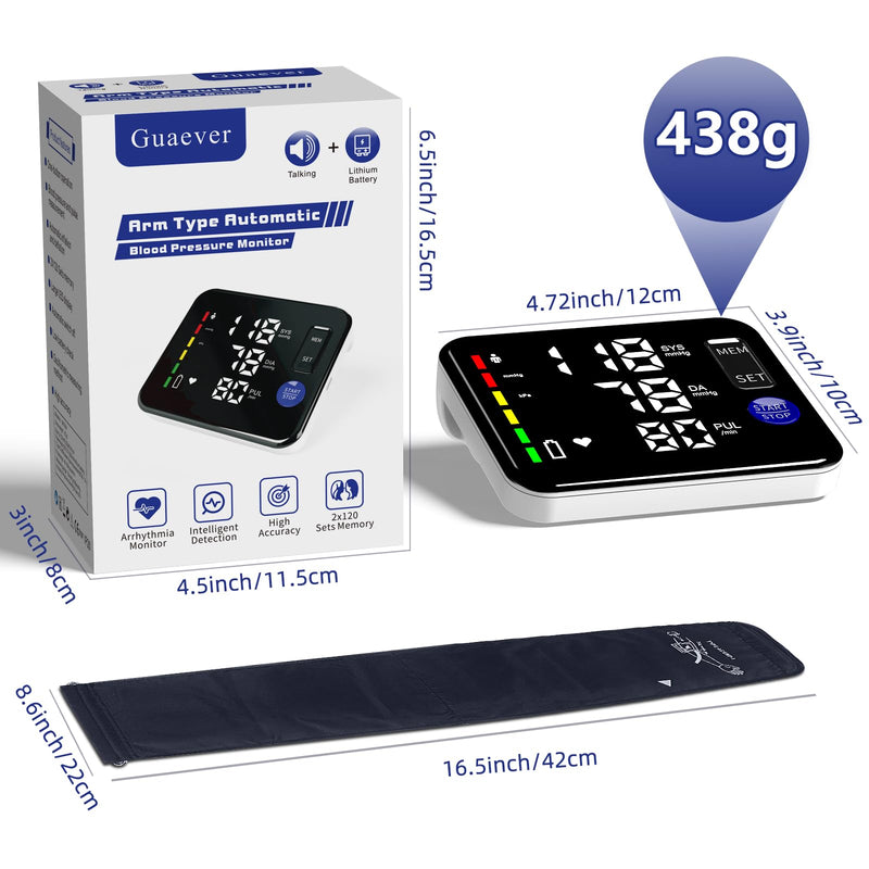 [Australia - AusPower] - Blood Pressure Monitor Upper Arm Blood Pressure Monitors for Home Use Large Screen Rechargeable Bp Machine with 8.7"-16.5" Bp Cuff, 2x120 Memory, Voice Broadcast Bp Monitor(Black) Black 
