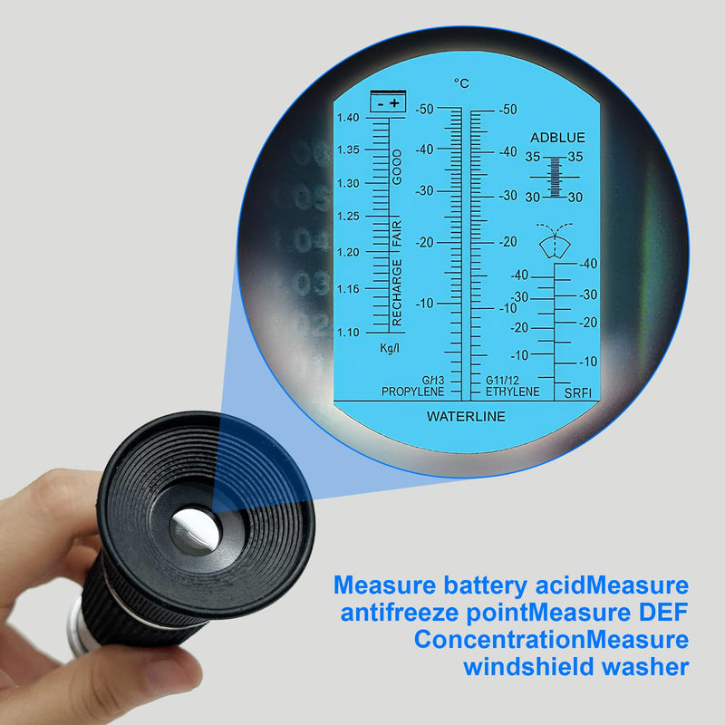 [Australia - AusPower] - 5-in-1 Refractometer for DEF Urea Concentration, Windshield Washer & PG/EG Antifreeze Freeze Point, Battery Specific Gravity - Refractometer for Coolant, Antifreeze, and Diesel Fluid 