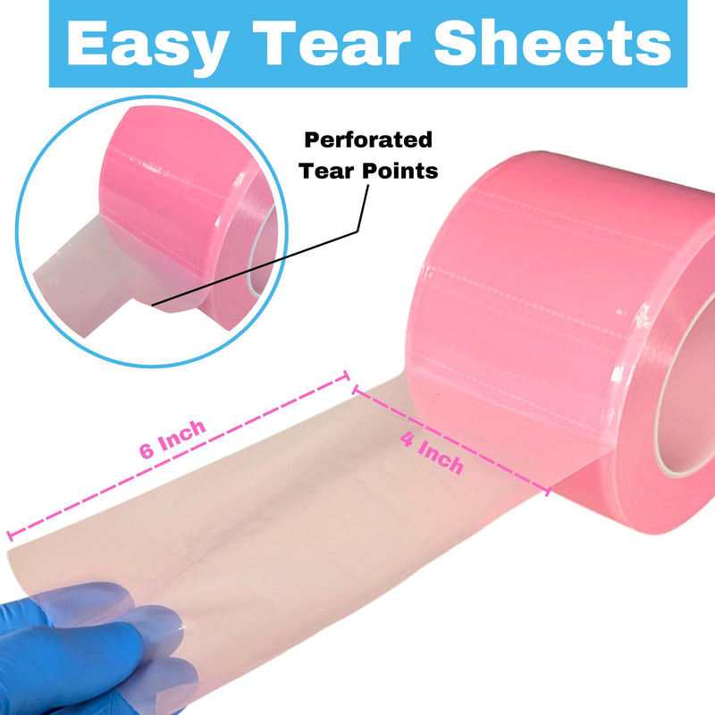 Frontline Dental Barrier Film Roll 4" x 6" Medical Grade Surface Protection Easy Peel Residue Free Tape with 1200 Perforated Sheets for Dental, Medical, Tattoo, and Beauty (Pink) Pink