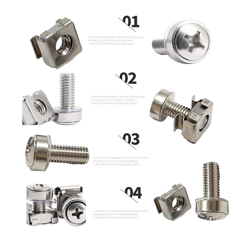 [Australia - AusPower] - 50 Pack Rack Mount Screws and Cage Nuts Assortment Kit, M6 x 16 mm Screws and Nuts Combination, with Washers, 304 Stainless Steel, (Silver) 