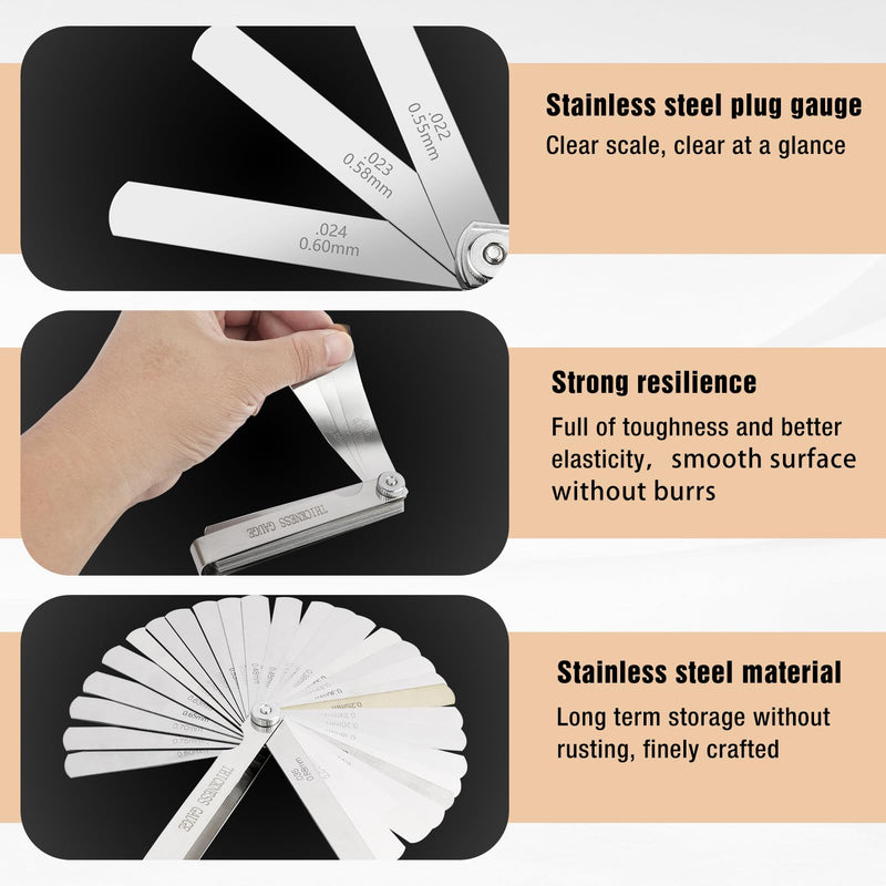 [Australia - AusPower] - 32 Blade Universal Stainless Steel Feeler Gauge, Precision Thickness Gauge for Metric and Imperial Measurements for Valve Game, Spark Plug Gaps and Engine Measurements, Size Range 0.04-0.88 mm 