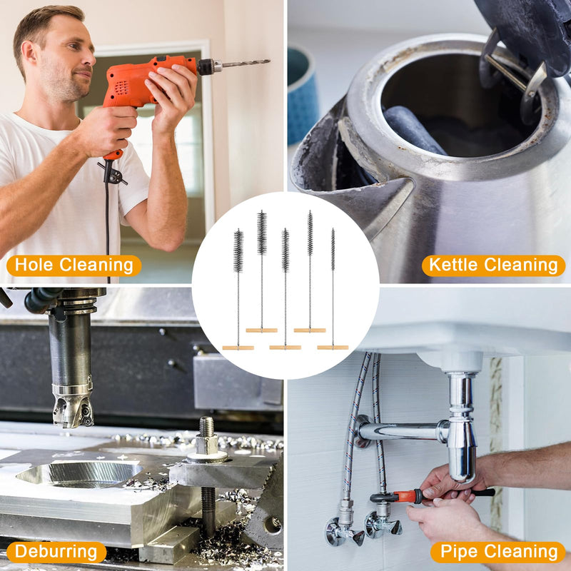 [Australia - AusPower] - 5 Piece Drill Hole Brush Set, 8 mm/12 mm/16 mm/20 mm/25 mm, T-Handle Tube Brush, Round Hole Brush, Cleaning Brush, Pipe Cleaner Brush for Impact Drills, Efficient Drill Hole Cleaning 
