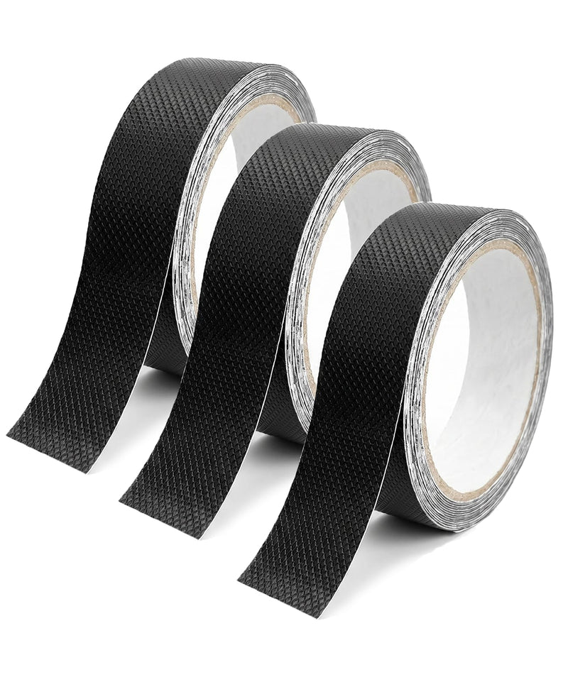 3-Pack Black Rubber Grip Tape for Handles (1" x 10 Ft), Industrial Diamond Textured Anti Slip Tape, Waterproof Non-Abrasive Material for Contact Surfaces