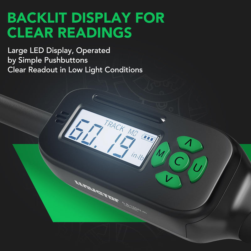 Digital Torque Wrench 5-99.5 ft-lbs./6.8-135Nm, 3/8 Inch Mini Electronic Wrench With Preset Value, 2% Accuracy, Buzzer and LED Notification 5-99.5 ft-lb/6.8-135 Nm