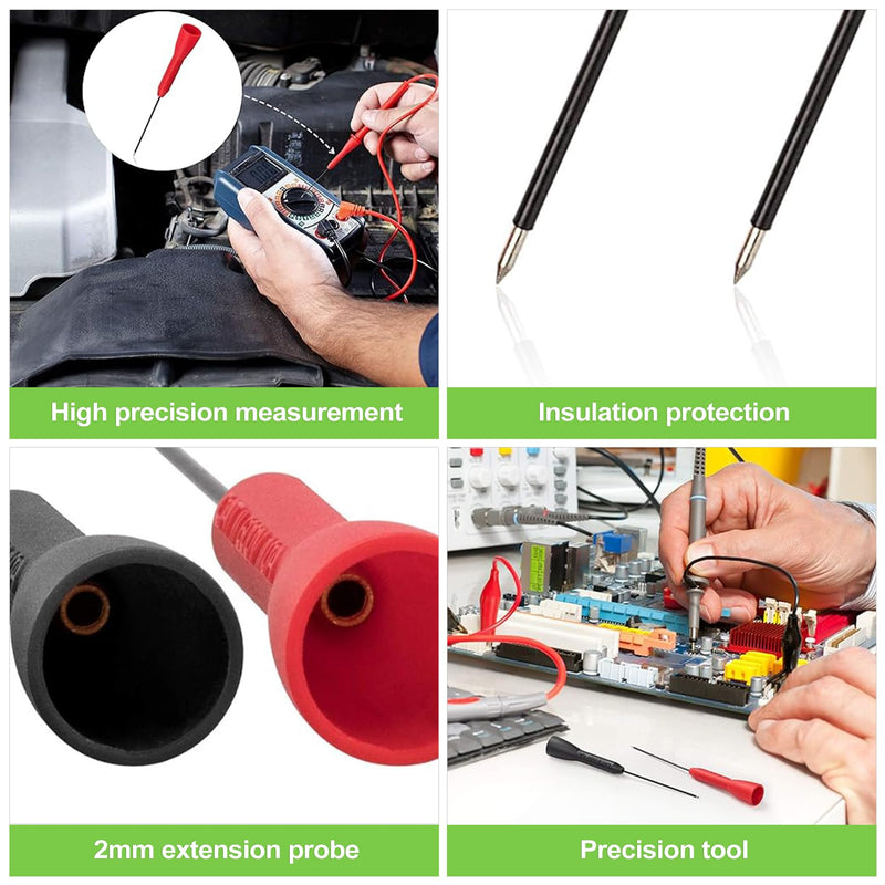 [Australia - AusPower] - 2 Pack 2mm Multimeter Needle Probes, 600V/10A Non-Destructive Test Probes, Back Probe Pins for Fluke Leads, Extended Wire Piercing Volt Meter Test Leads 