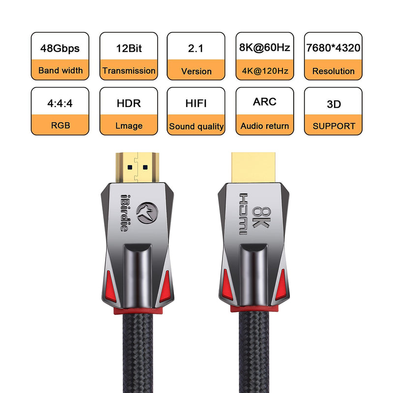 iBirdie 8K Fiber Optic HDMI Cable 50 Feet 16 Metre, Active Unidirectional Cord 8K 60hz, 4K 120hz, 4K 144hz, HDCP 2.3 2.1, Compatible for Apple-TV PS5 4070 4080