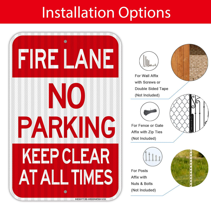 Fire Lane No Parking Sign, 2 Pack 18"x12" Fire Lane Keep Clear Signs, Rust Free Weather Resistant Aluminum, Waterproof, Durable Ink, Easy to Mount Indoor or Outdoor-By DIESOTT