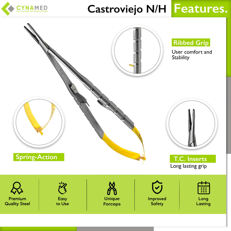 [Australia - AusPower] - Cynamed TC Castroviejo Micro Needle/Suture Holder Driver with Tungsten Carbide Inserts and Gold Ends - Premium Grade Instrument (5.5 in. Straight Jaws) 5.5 in. Straight Jaws 