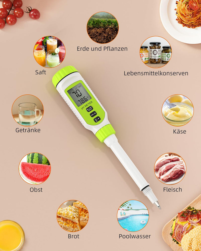 [Australia - AusPower] - Tadeto pH Meter, High Precision Digital pH Tester for Water, Soil, Pool, Floor, Drinking, Garden, pH Meter with Thermometer LCD Display and Calibration Set and Alloy Protective Cap Green 