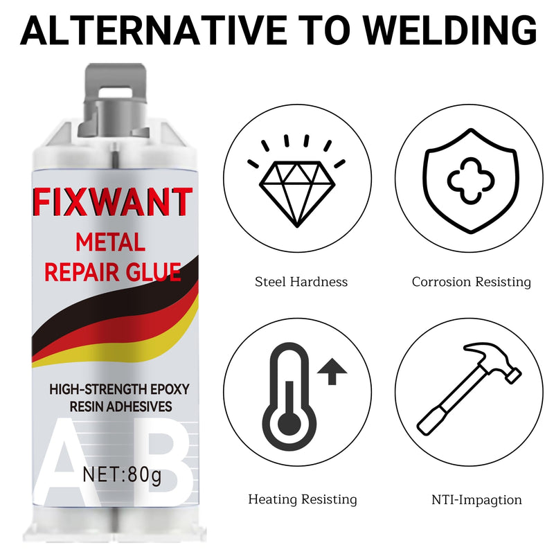 [Australia - AusPower] - Metal Repair Glue, High-Strength Epoxy Resin Adhesives, High-Temperature Heat Resistant for Metal, Plastics and Ceramics, Heavy Duty for Welding Steel, Aluminum, DIY Craft 2 Pack 80 Grams 