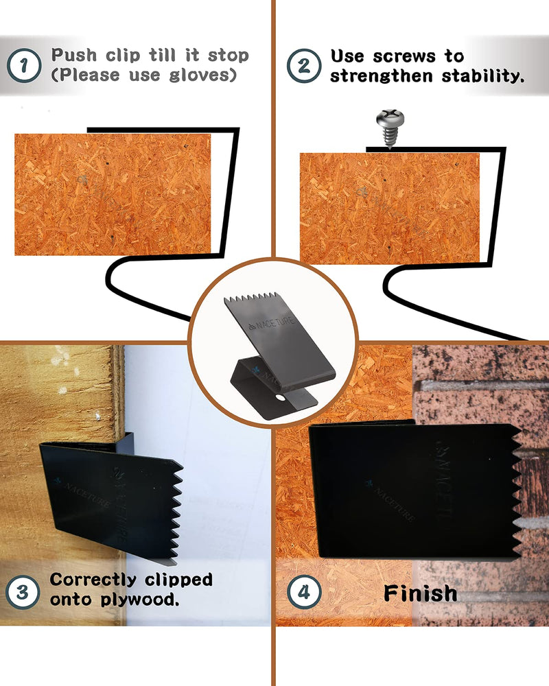 Hurricane Window Board-Up Clips Universal and Reusable Hurricane Storm Plywood Clips for Windows with Door Handles and Screws 1/2 inch 16 Pack (1/2") 1/2"