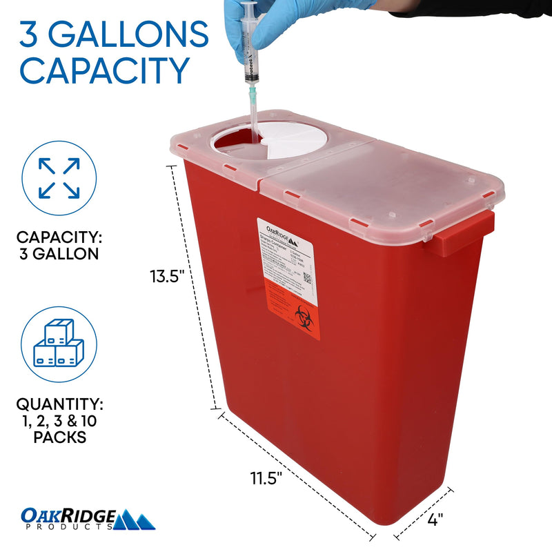 [Australia - AusPower] - Oakridge Products Large Sharps Container for Home Use and Professional 3 Gallon (1-Pack) with Rotating lid, Biohazard Needle and Syringe Disposal, CDC Certified 1 
