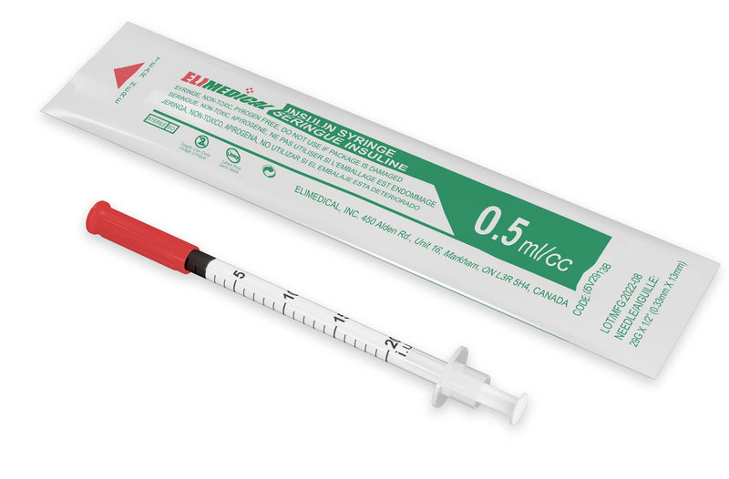 [Australia - AusPower] - Veterinary Insulin Syringe, U-40 (40IU), 0.5cc (ml), 29g x ½ inch (12.7mm), Half Unit Marking, Individually Packed, for Pet Cat or Dog, 100 per box, 05V2913B 