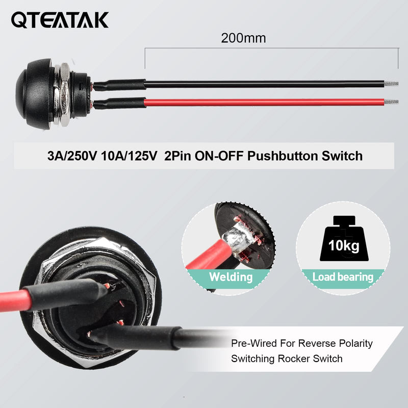 [Australia - AusPower] - QTEATAK 1/2"(12mm) Pre-Wired Mounting Hole On/Off Mini Round Waterproof Momentary Push Button Switch JF-33B -2Pack Black 