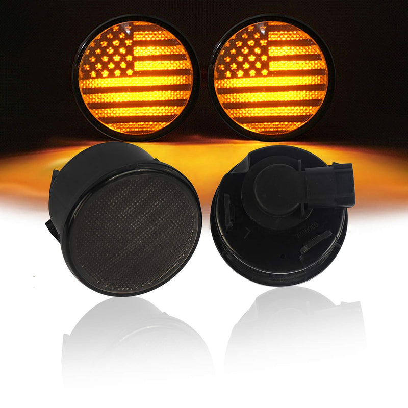 u-Box Wrangler JK US Flag Imaged LED Turn Signal Front Lights Amber LED Indicator Blinker for 2007-2018 Jeep Wrangler JK JKU Unlimited