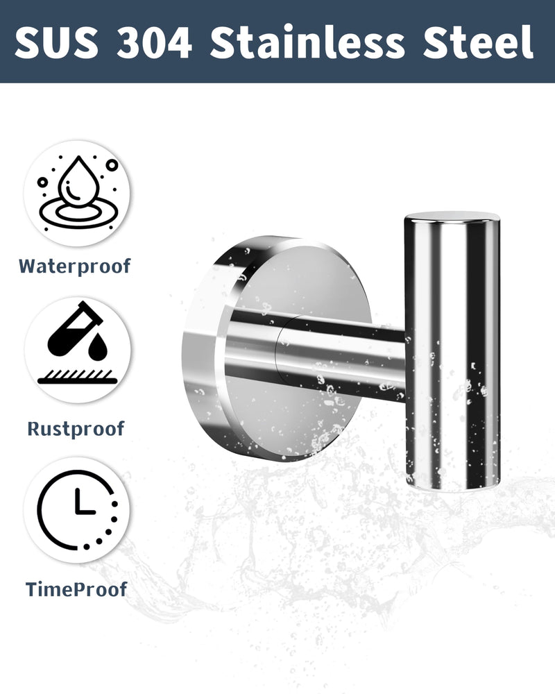 RARXTR Chrome Bathroom Towel Hook, Coat Robe Clothes Hook for Kitchen Garage Wall Mounted 4 Pack, 304 Stainless Steel, Heavy Duty Door Hanger, Cabinet Closet Wall Hook for Hotel Pool (Polished Chrome)