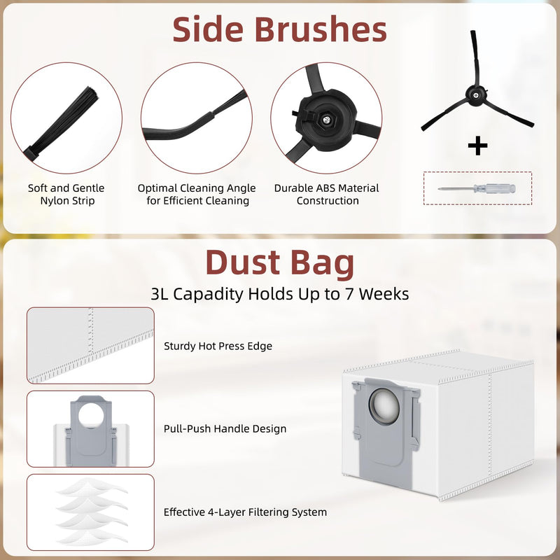 28 Pack Accessories Compatible with Roborock S8 MaxV Ultra Robot Vacuum,Main Brushes,Dust Bags,Mop Cloths,Edge Mop Cloths,Filters,Side Brushes,Self-Main Brush,Cleaning Brush, Screwdriver 28 Pack