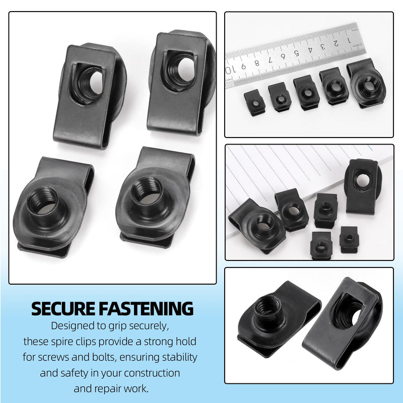 [Australia - AusPower] - Glarks 50pcs M4 M5 M6 M8 M10 U-Style Clip-On Nuts Set, Black Carbon Steel Thread Clip Nut, U Nuts Clamp Set, U-Shaped Nut, Automotive U-Clips for Engine, Fender, Bumper, Dash, Interior Trim Panels 
