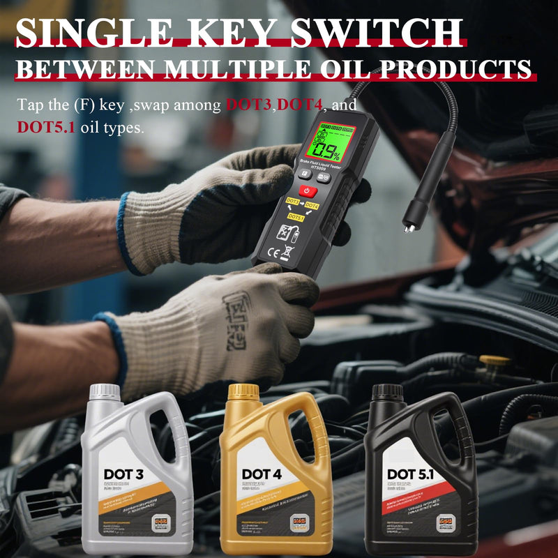 [Australia - AusPower] - Brake Fluid Tester High-Precision Brake Fluid Moisture Tester with 8.5" Gooseneck Probe Digital Brake Fluid Test Tool with Light Data Hold Backlight, Testing for DOT3, DOT4, DOT5.1 