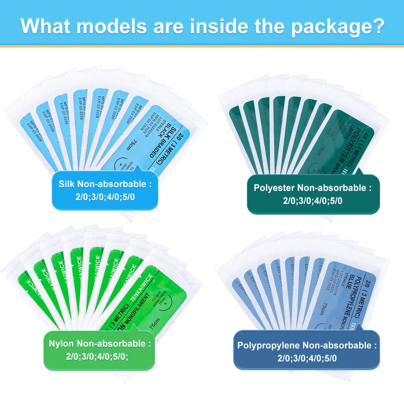 [Australia - AusPower] - 32 Packs Sutures Thread with Needle,Mixed Sutures, Training Threads (Non-Absorbable: Nylon, Polyester, Polypropylene,Silk,4 Material) for Practicing Suturing can be Used for Suture Pads, Fruit peels 32P 