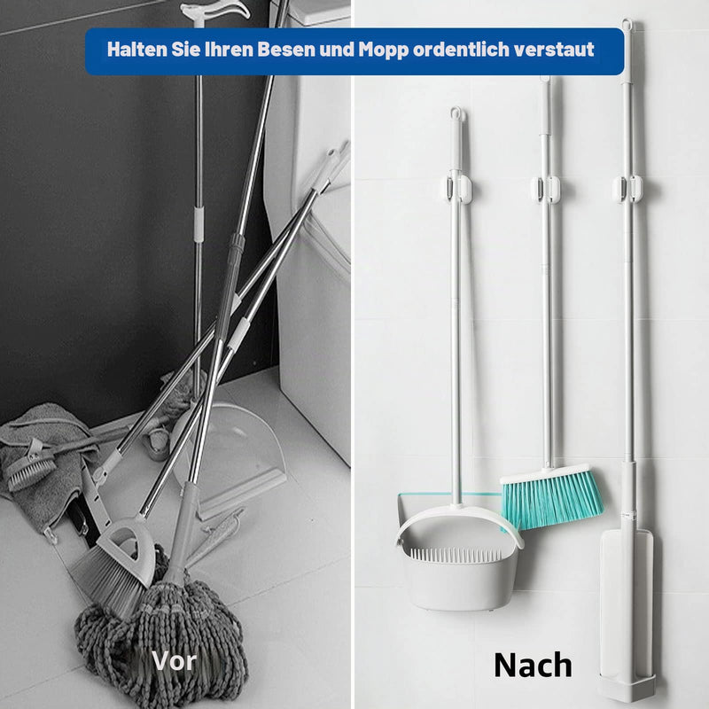 Colist 3 Pack Wall Mounted Broom Mop Holder | Broom holder, brush wiper and broom tool, tidy storage, space-saving, for kitchen, bathroom, garage, garden, office