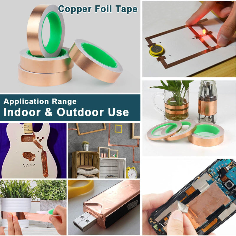 BOMEI PACK Copper Foil Tape 4 Pack 1.97mil x 1inch x 66ft with Conductive Adhesive for Guitar and Crafts, Soldering, Stained Glass, Electrical Repairs, Grounding 4 Pack, 1 Inch X 66 Ft